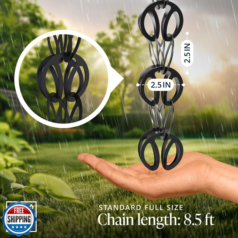 Rain Chains Direct - Modern Loop Rain Chain - 8.5 FT - Durable Bl