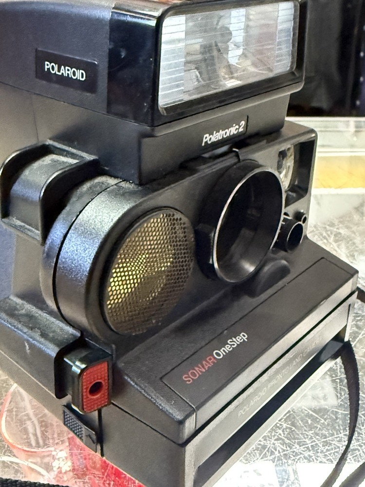Vintage Polaroid Land Camera Sonar One Step & Polatronic 2 Flash Unit Untested