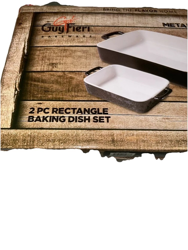 Guy Fieri Bakeware 2 Piece Square Baking Dish Set Metallic Glazed Stoneware New