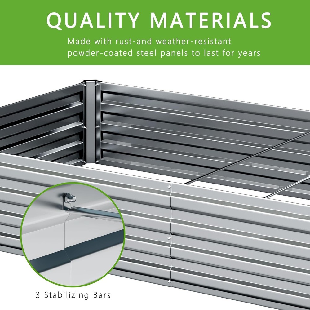 12x4x1FT Galvanized Raised Garden Bed Kit Vegetable Boxes-Rectangle Metal 2PCS