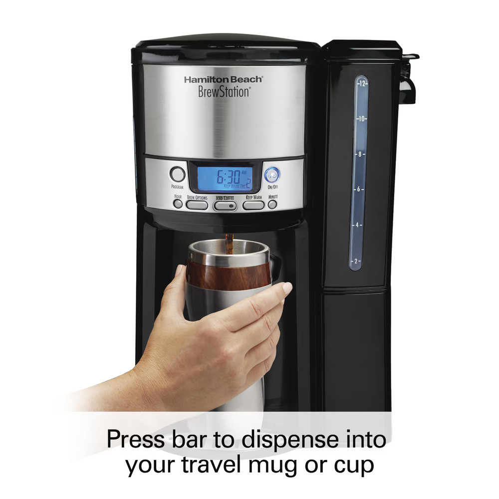 BrewStation 12- Cup Programmable Black Drip Coffee Maker with Removable Water