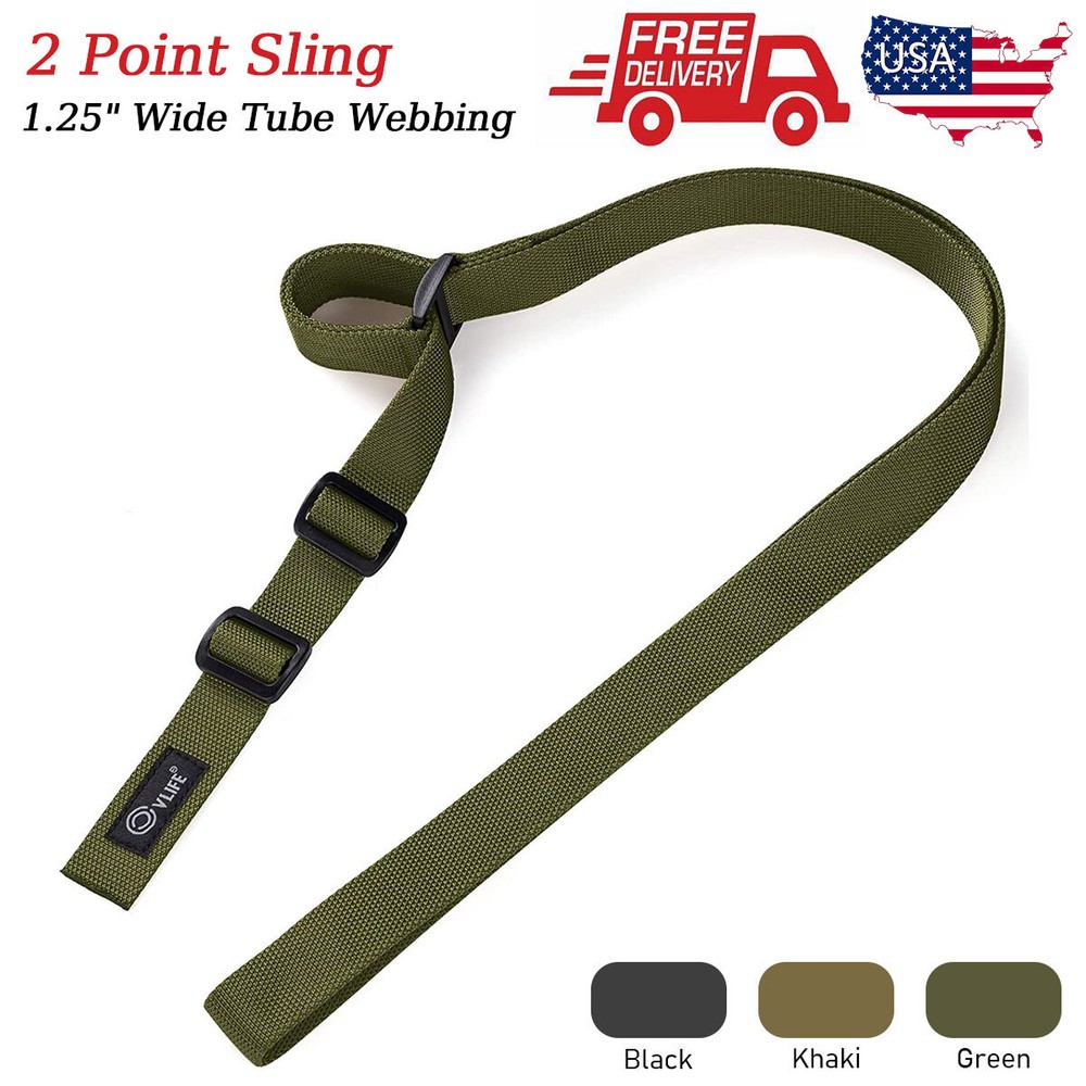 1.25" Wide Rifle Gun Sling Nylon Webbing Strap Adjustable 2-Points w/ Fast Loop