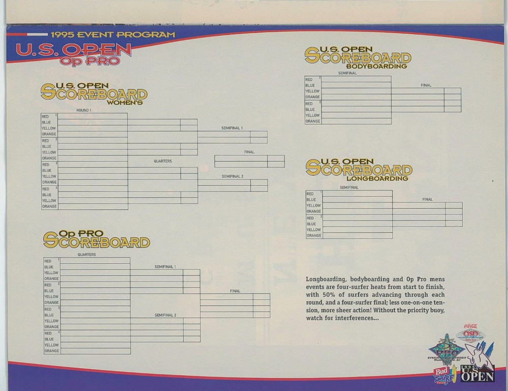 US Open OP Pro Surf contest program- 1995
