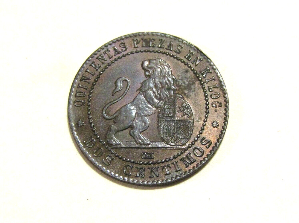 1870 Spain 2 Centimos Au Coin