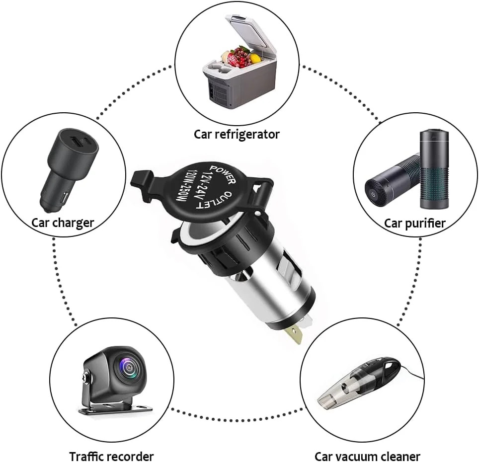 12V Cigarette Lighter Socket,Car Cigarette Lighter Socket with Waterproof Cover