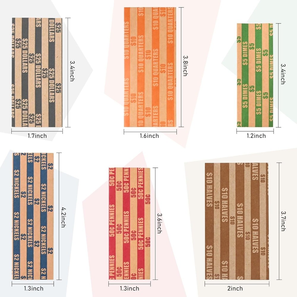 200-Count Assorted Coin Wrappers Set | Color-Coded, Durable Paper for All U.S...