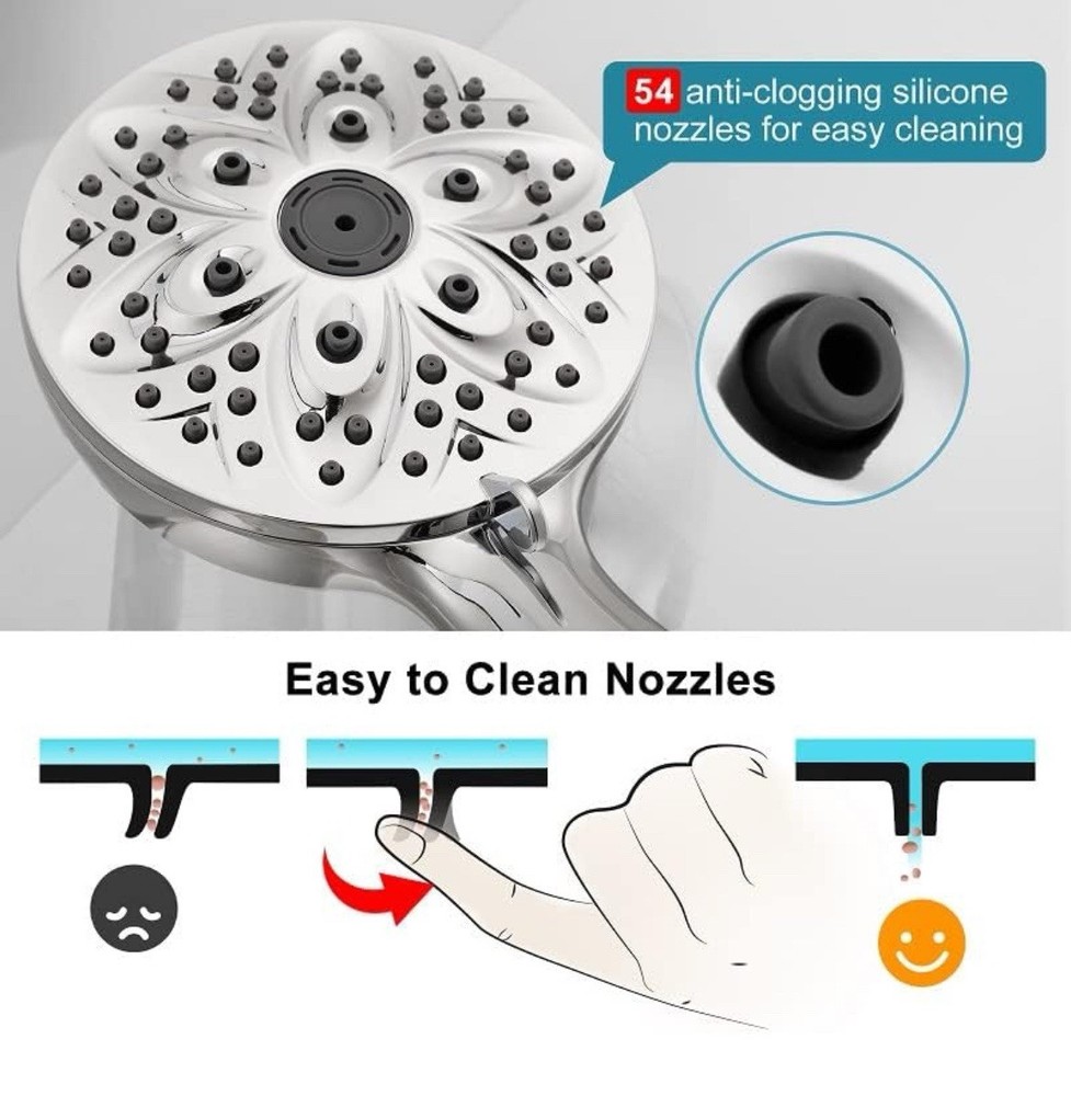 6-Setting Shower Head with Handheld, JDO High Pressure Hand held Chrome