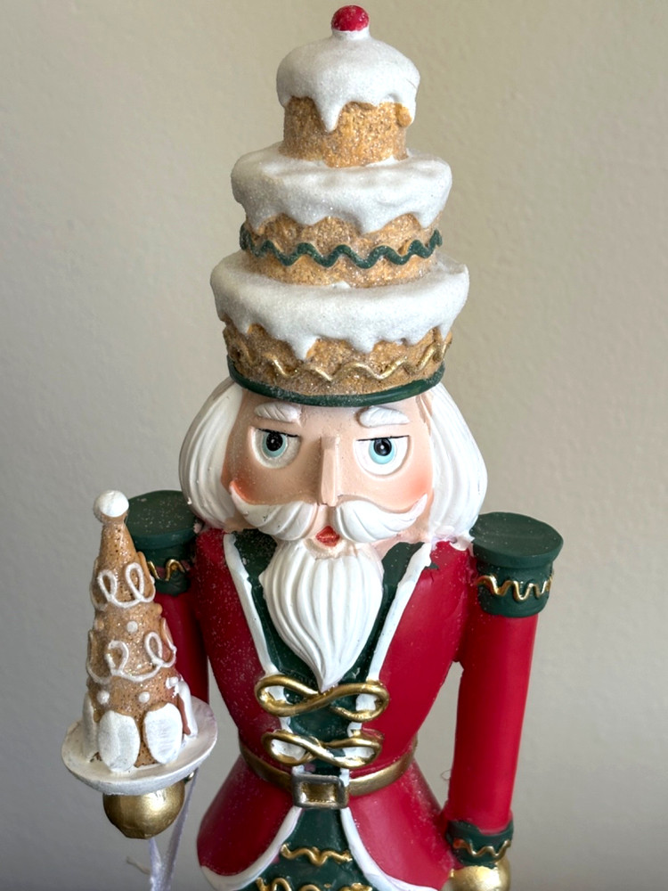 NWT Peppermint Square Nutcracker with Cupcake Hat & Holding Gingerbread Tree