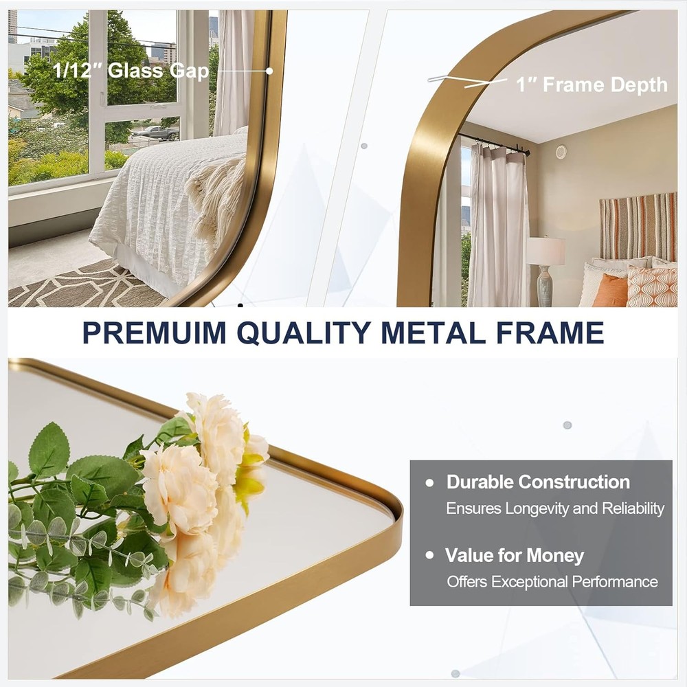 Brushed Gold Oval Mirror 24x36 Bathroom Stainless