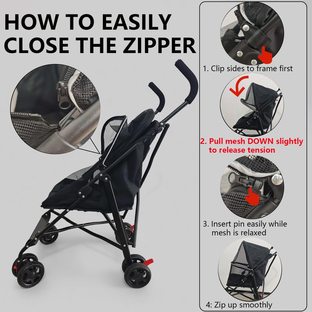 Pet Stroller with Mesh Ventilation, Lightweight Foldable Design, Cup Holder, ...