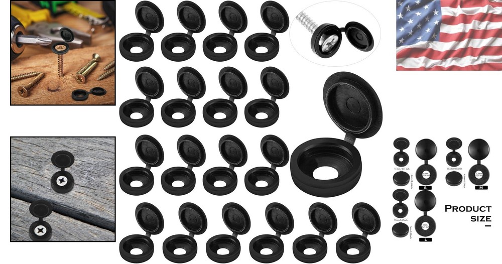 Versatile 100-Piece Black Hinged Screw Caps for Home, Office, and DIY Projects