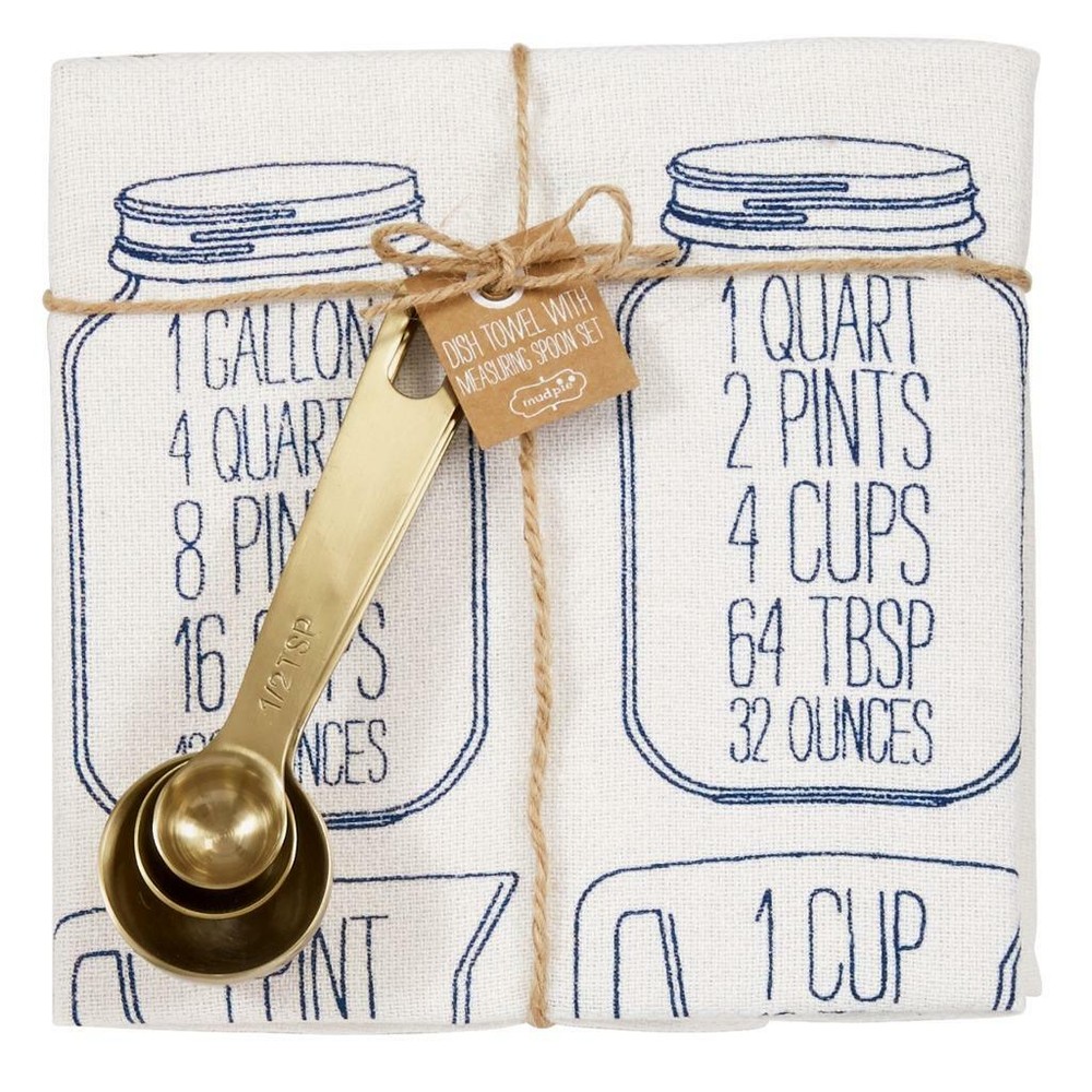 Mud Pie Home Liquid Baking Measuring Conversation Kitchen Towel Spoon Set