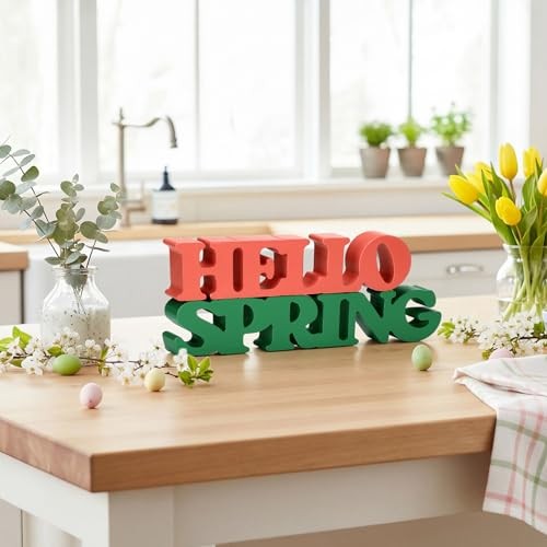 Hello Spring Table Decorations Hello Spring Wooden Sign Blocks Signage