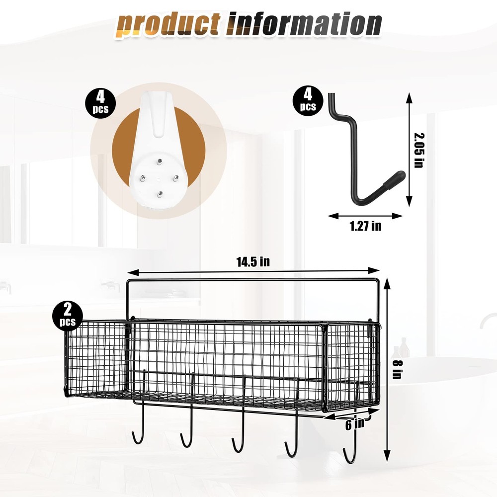 2 Pcs Pegboard Accessories Set Including 2 Pegboard Baskets Bins with 5 Hooks...