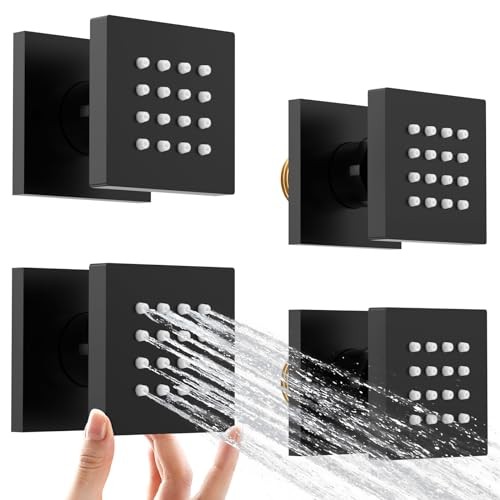 Shower Body Spray Jets with Adjustable Flow On Off 4 PCS Square-Matte Black