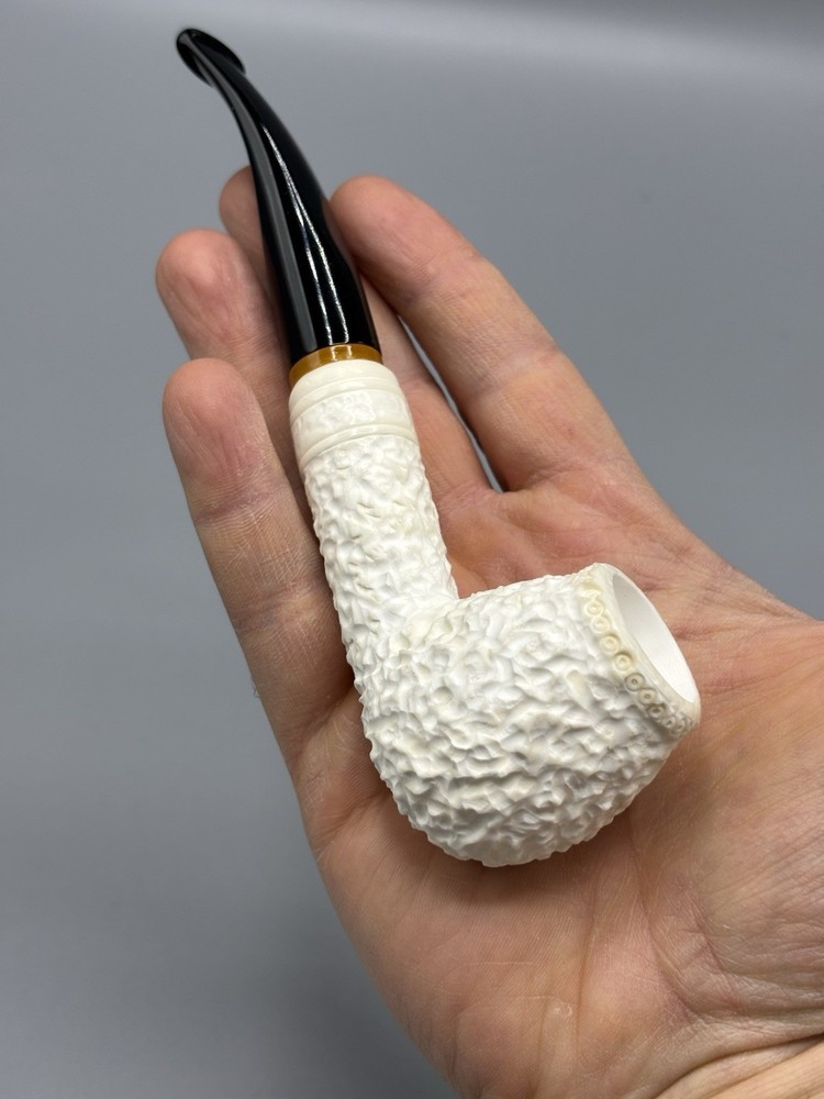 Deep Rusticated Apple Pipe Handmade block Meerschaum New W Case#162