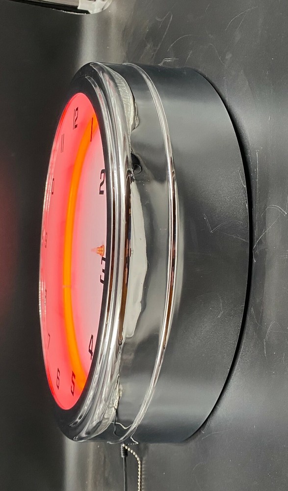 Studebaker Service 16" Red Neon Clock Chrome Man Cave Garage