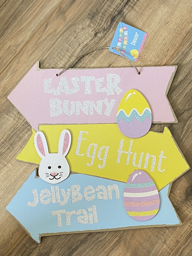 Stacked Directional Easter Wall Signs Glittery Welcome Easter Decor Bunny Eggs