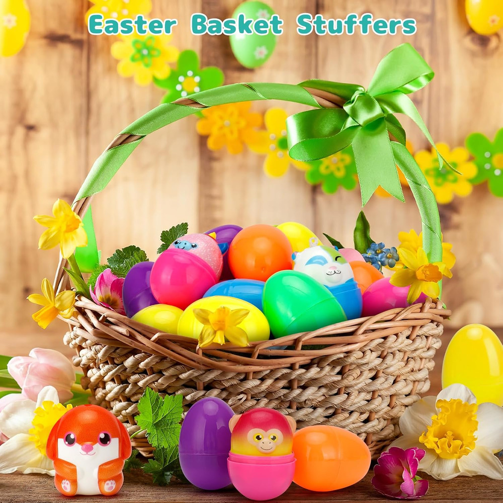 20 Pack Prefilled Easter Eggs with Animals Squishy Animal Toys for Easter Egg Hu