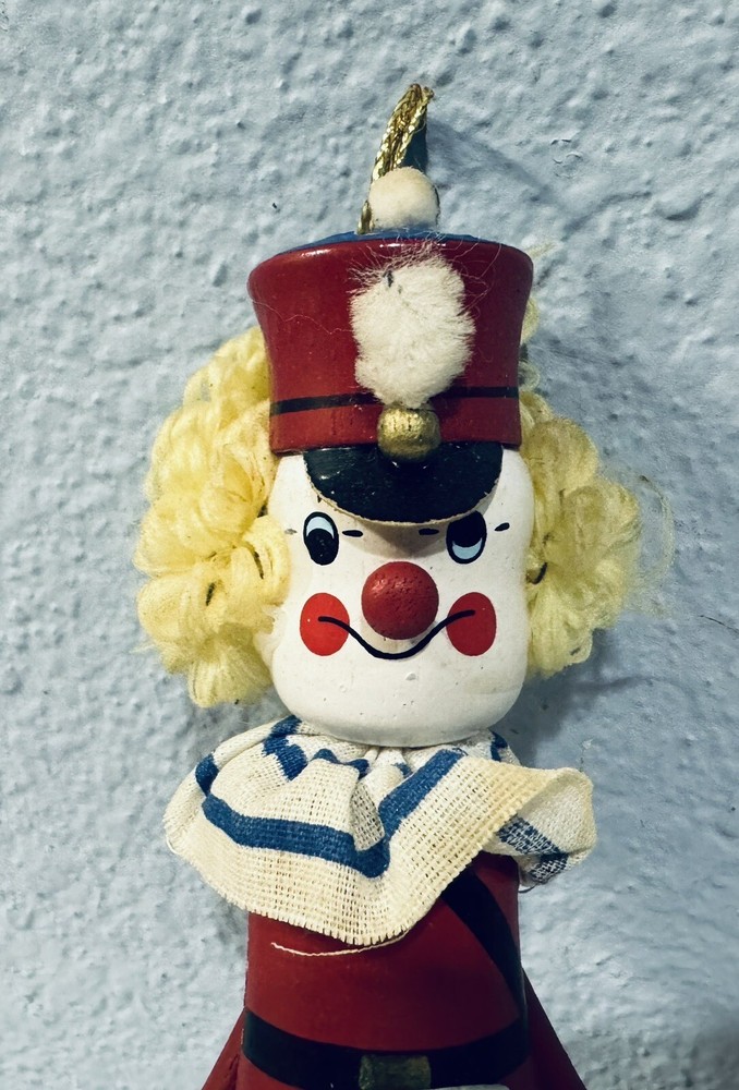 Vintage Clown Wooden Jumping Jack Pull String Ornament