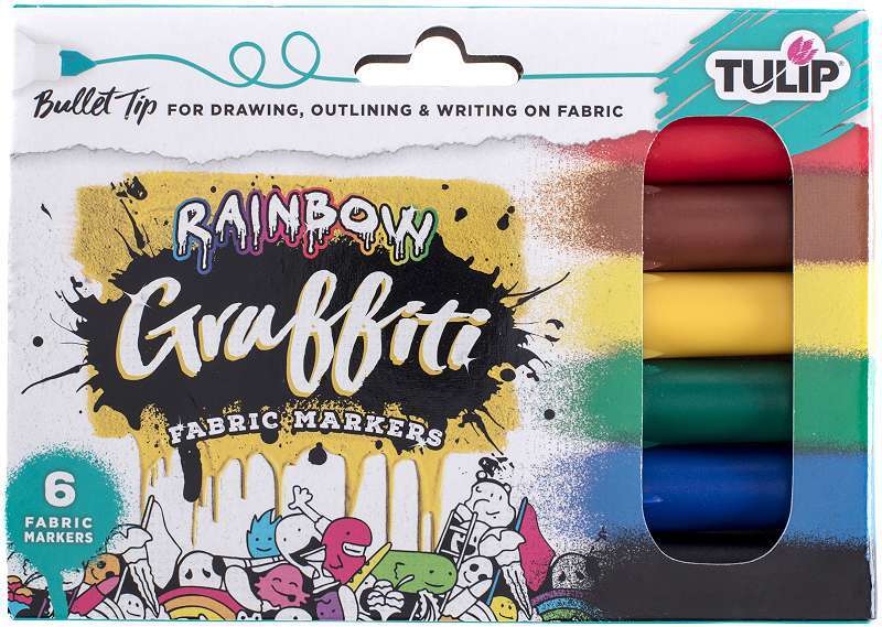Tulip Graffiti Fabric Markers 6/Pkg Rainbow - Bullet Tip