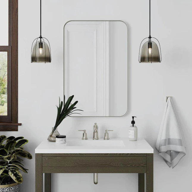 Better Bevel 24-in W x 36-in H Nickel Rectangular Framed Bathroom Vanity Mirror