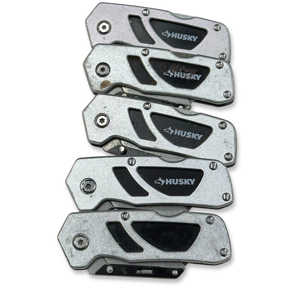 Husky Folding Box Cutters Utility Knife Tool Set, 5 Pieces