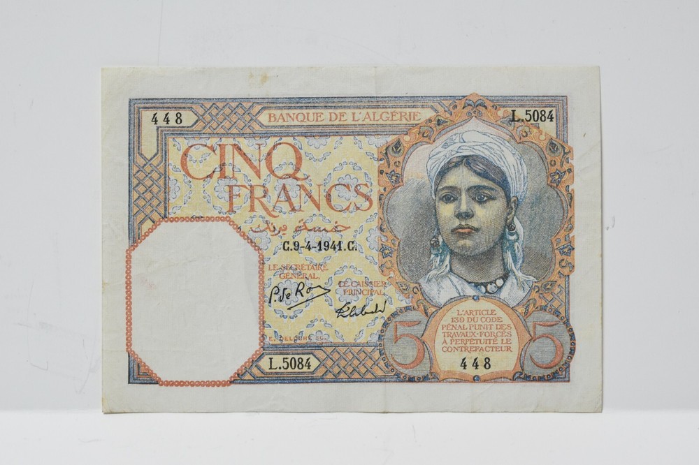1941 Algeria 5 Francs (nb209)