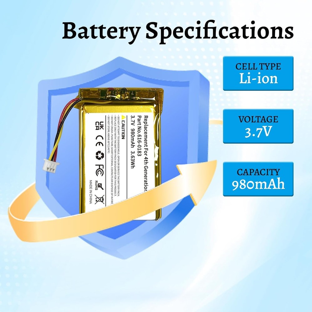 980mAh Replacement Battery Kit for iPod Classic 4th Generation Compatible