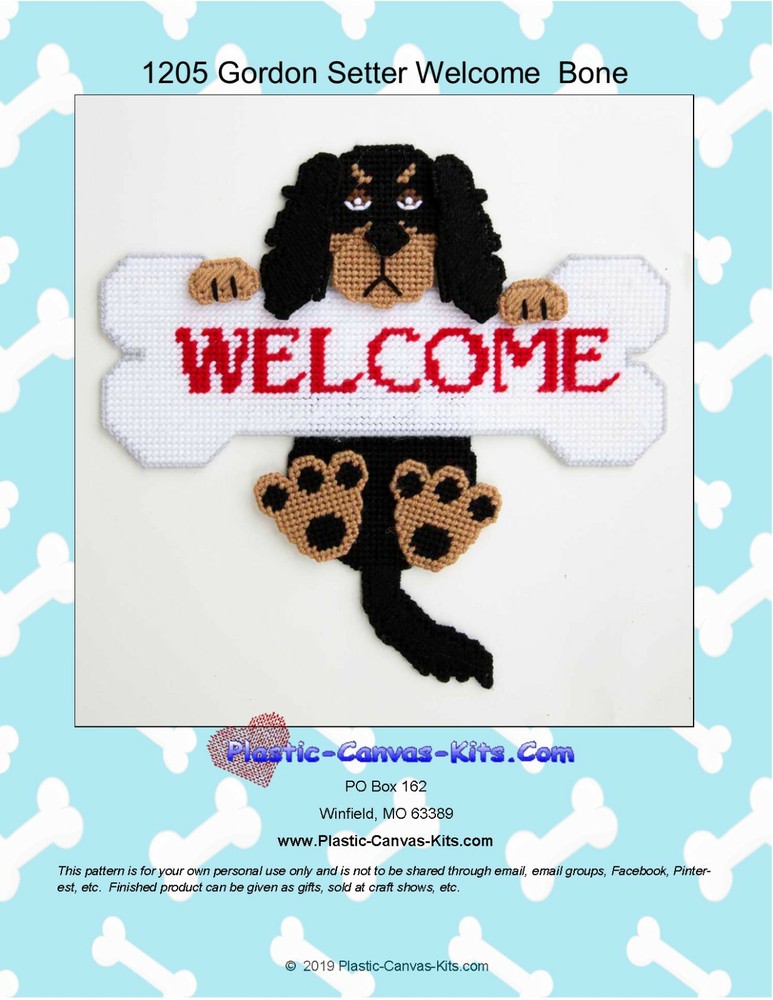 Gordon Setter and Bone Welcome Sign- Plastic Canvas Pattern or Kit