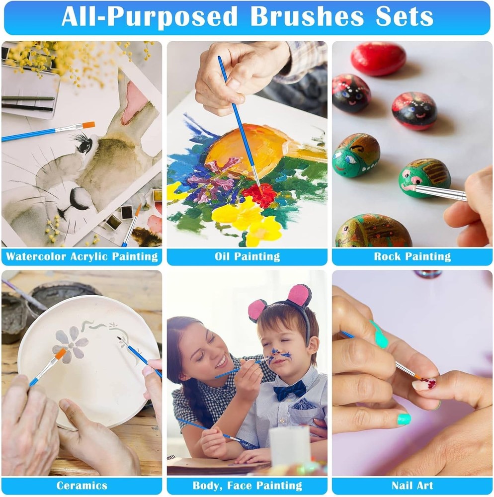 Small Paint Brushes Bulk, Anezus 50 Pcs Flat Tip Small, Blue