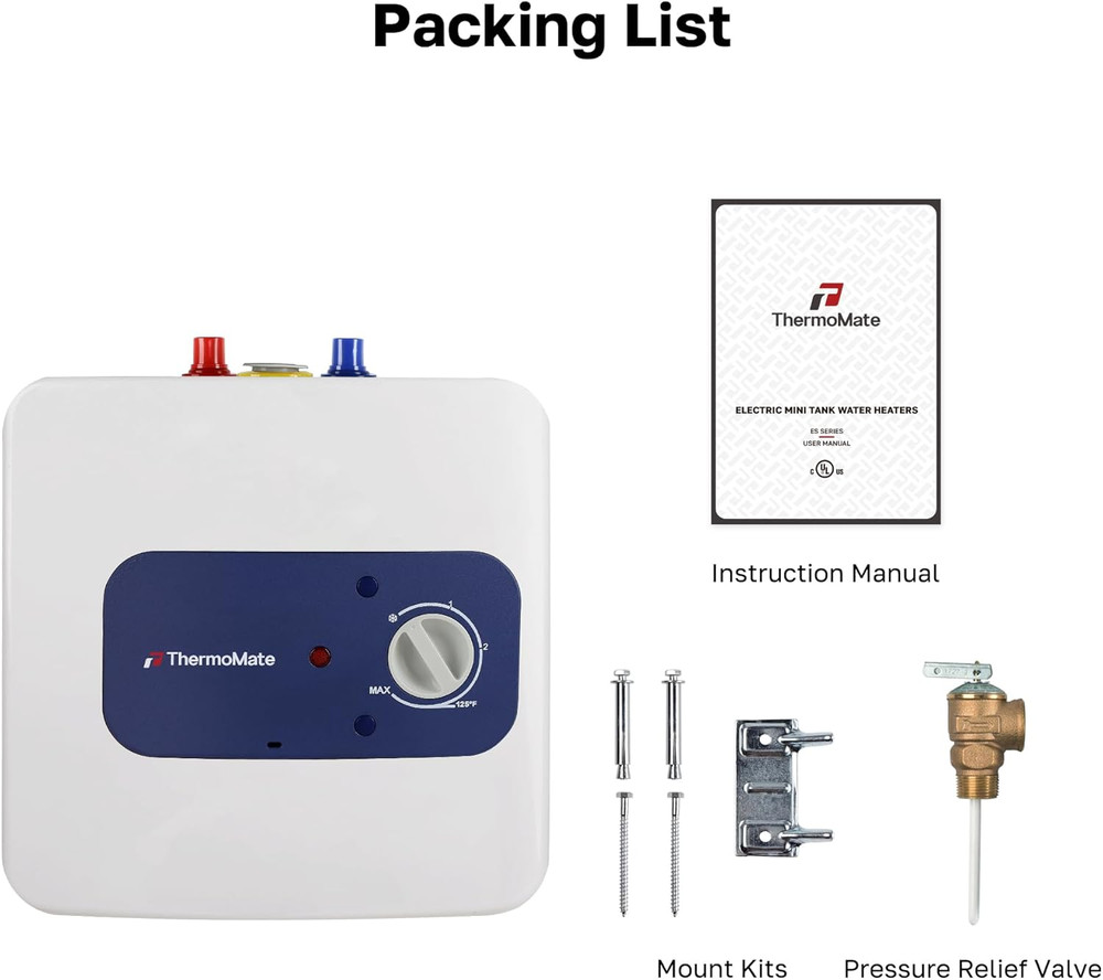 Electric Mini Tank Water Heater UL Listed, Thermomate 2.5 Gallons Small under Si