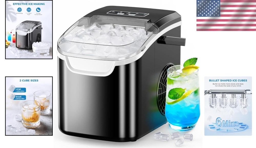 Efficient Ice Machine – 26.5 lbs/24hrs, 40 dB Silent Operation, Portable Design