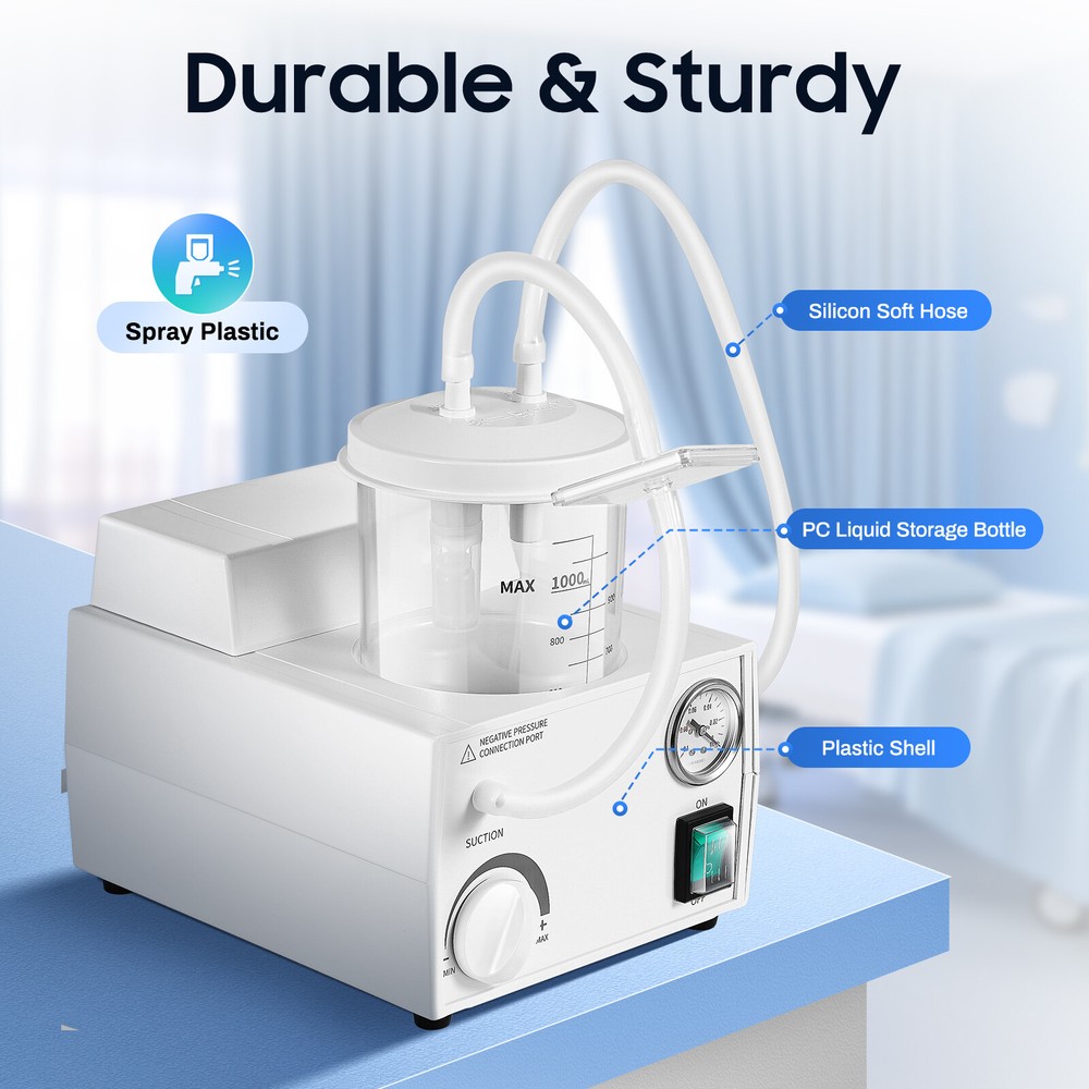 Portable suction machine with ≥11L/min flow rate, adjustable negative pressure