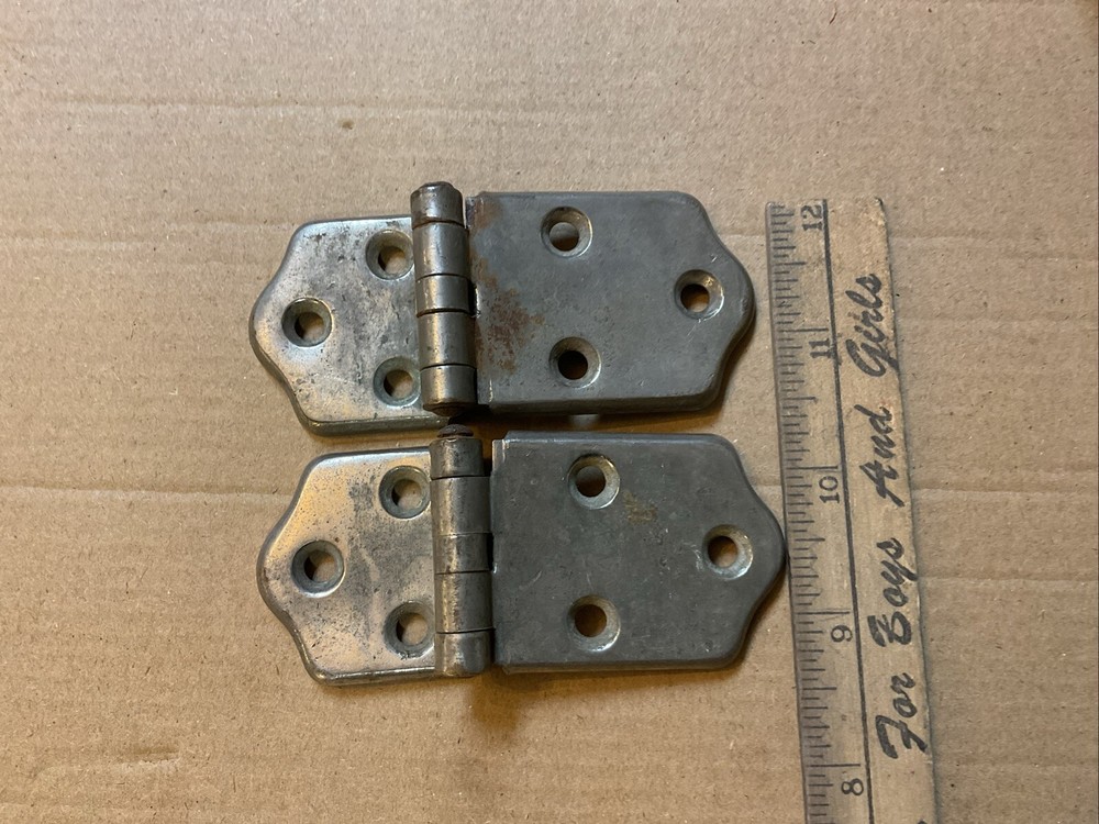 2 Vintage Ice Box Refrigerator Door Hinge Chrome
