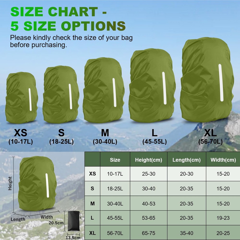 Waterproof Rain Cover for Backpack - Reflective Anti-Dust 2 Pack
