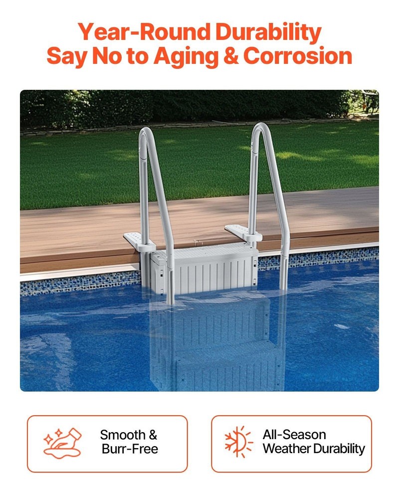 4-Step Durable Pool Stair Double Safety Rails 400lb Capacity Grey