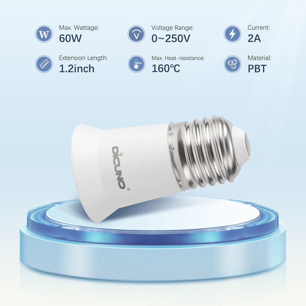 E26 3CM/1.2 Inch Socket Extender, E26 Lamp Bulb Socket Extension, Lamp Holder Ad