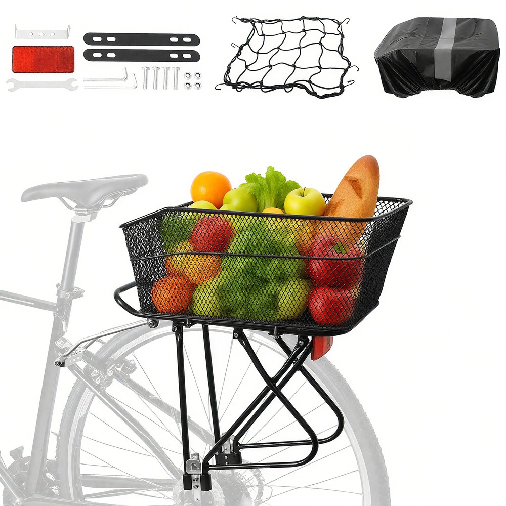 Rear Bike Rack with Front Basket - Bicycle Cargo Rack with Cargo Net
