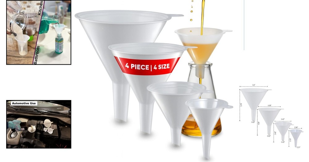 Durable Multi-Purpose Plastic Funnels - Ideal for Automotive or Kitchen Projects