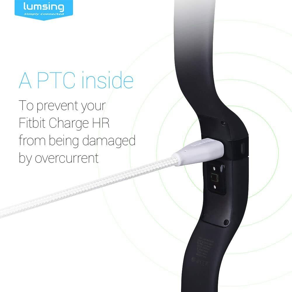2 Lumsing Fitbit Charge HR USB Nylon charging Cable 1 ft/33cm White/Silver [B41]
