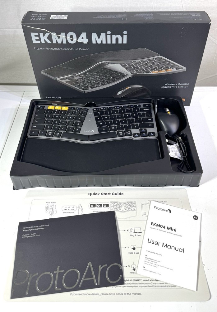New- ProtoArc Bluetooth Ergonomic Keyboard Mouse, EKM04 Wireless (Black)
