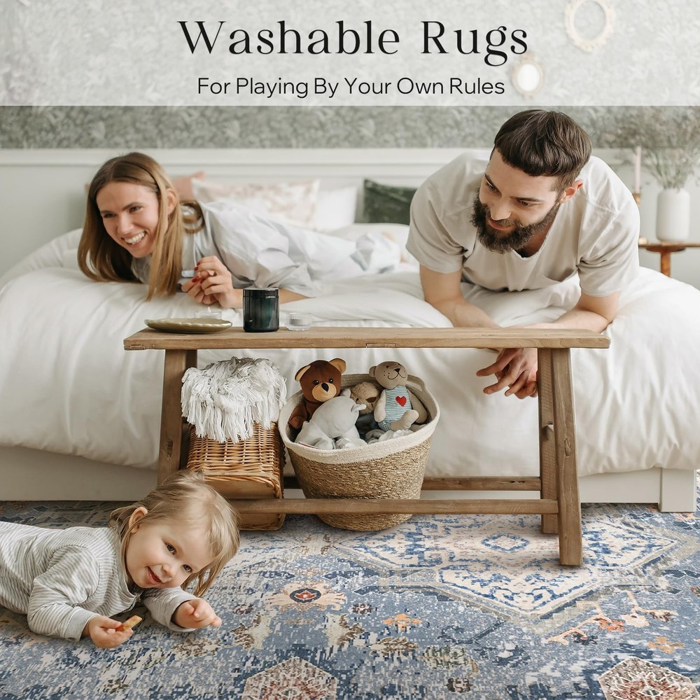 Phantoscope Washable Area Rug 6'x9' 6' x 9' (Rectangular), Dusty Blue/Multi
