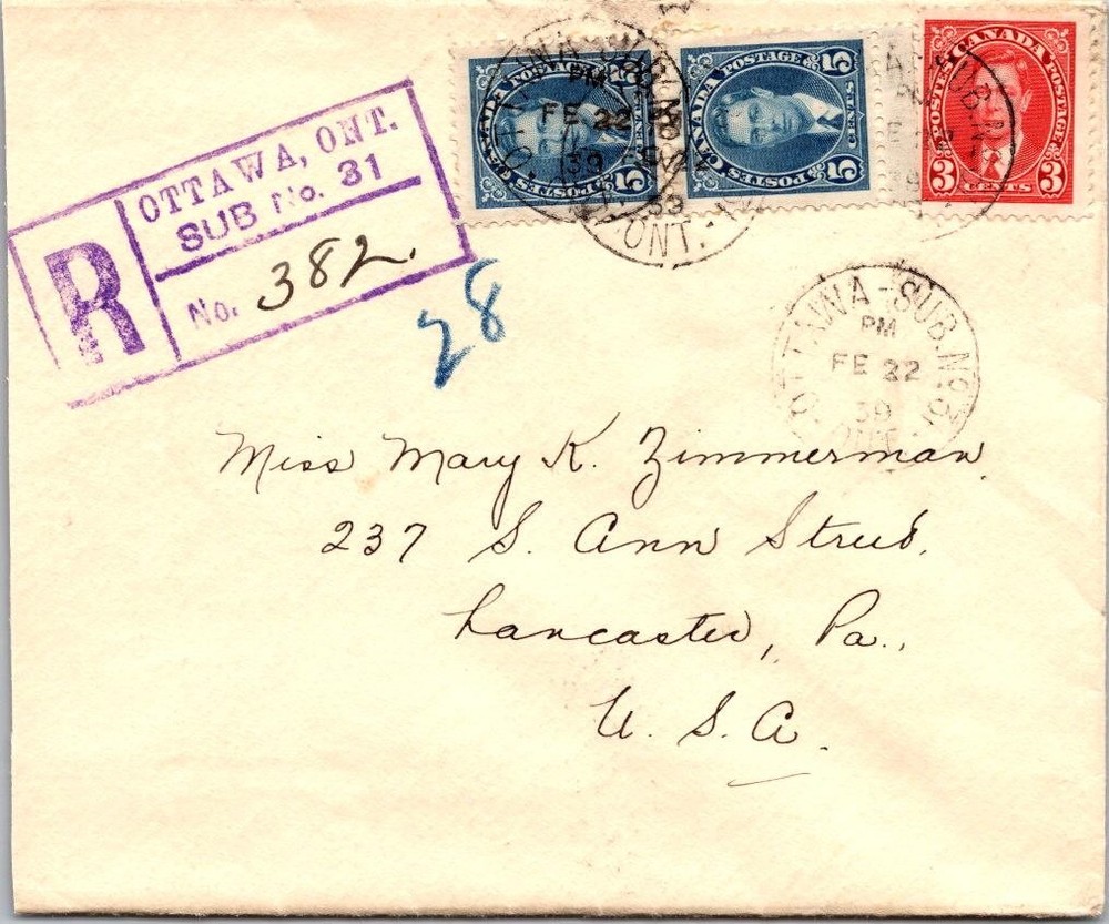 Canada 1939 Registered Mail Ottawa Ont - A02173