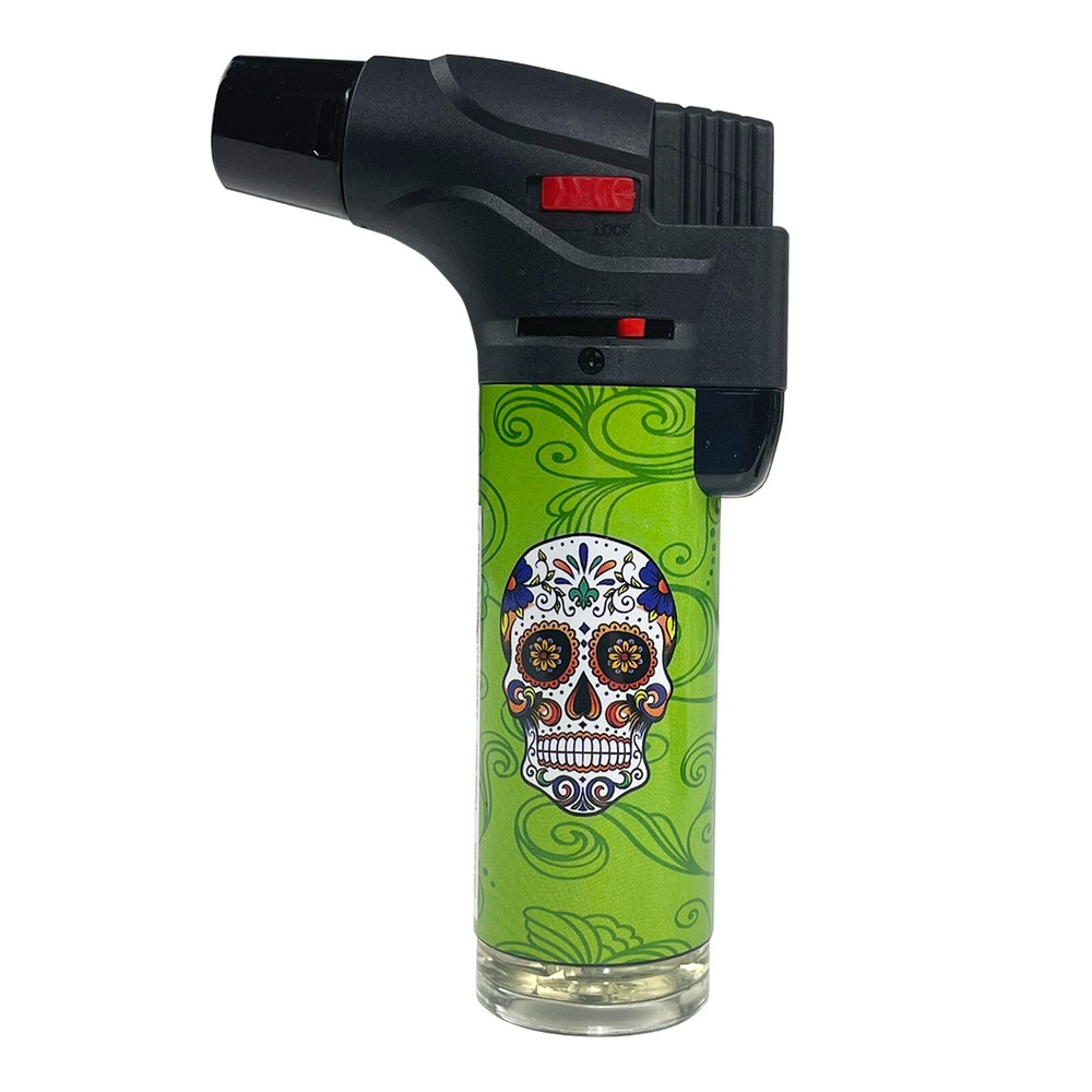12 Pack Jumbo 4" Single Jet Flame Torch Gun Lighter Refillable Lockable C Skull