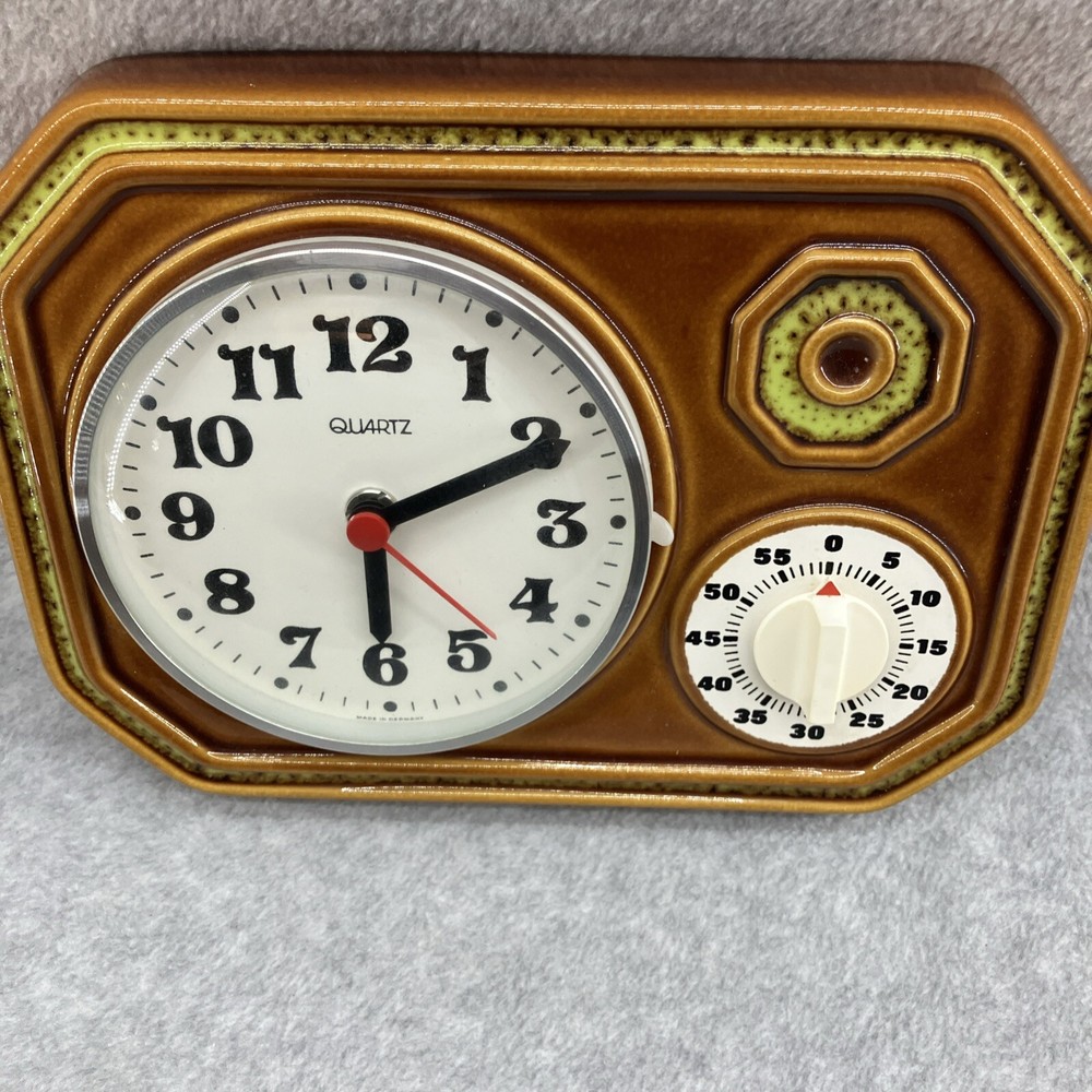 CERAMIC Top! Clock Vintage Quartz Kitchen Timer! 1960s Germany Please Read