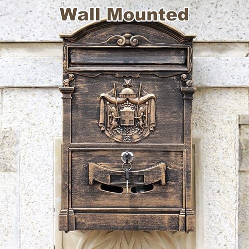 Vintage Metal Mailbox,Wall Mount Locking Mail Box Large Capacity Decorative