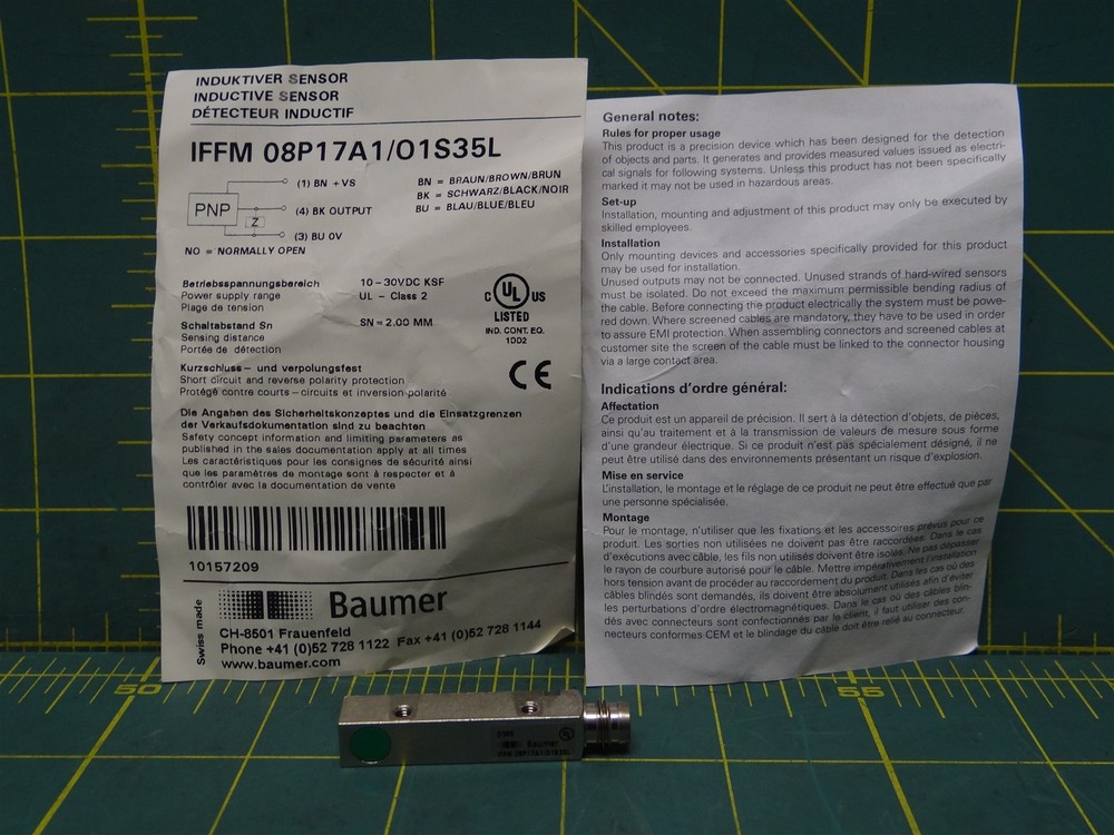 Baumer IFFM08P17A1/O1S35L Inductive Proximity Sensor Rect. Flush M8 Connector