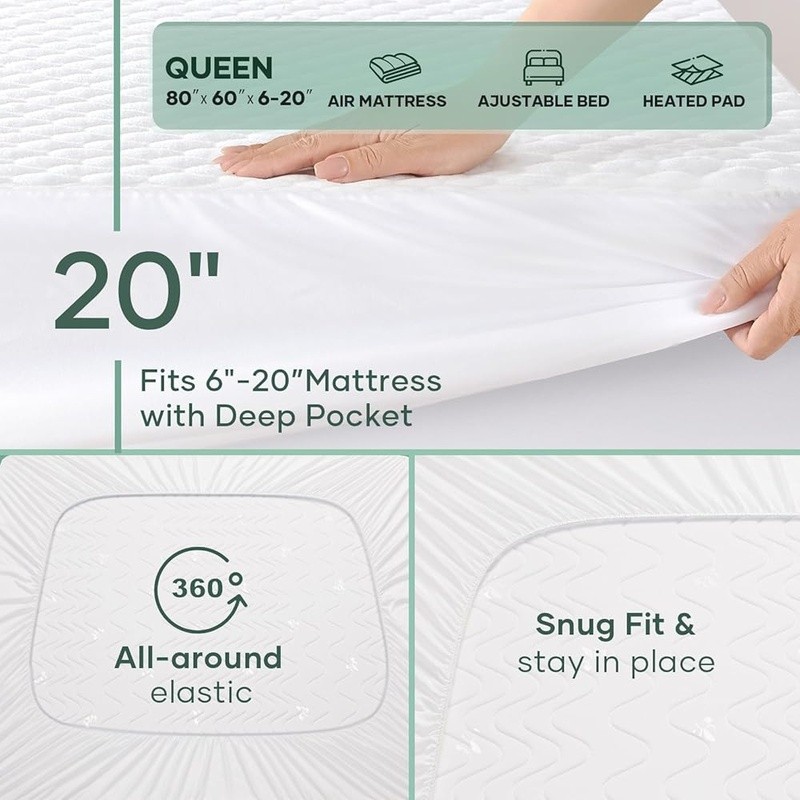 Waterproof Mattress Protector Soft Absorbent Deep Pocket Cooling Breathable New