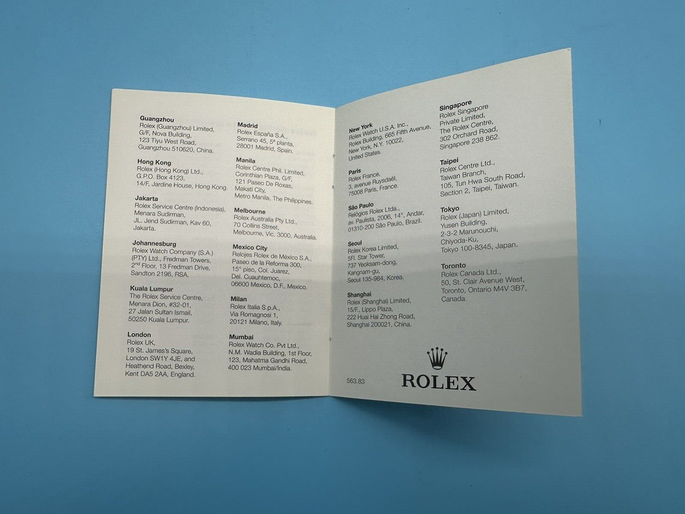 Rolex Warranty Booklet 2008-2014